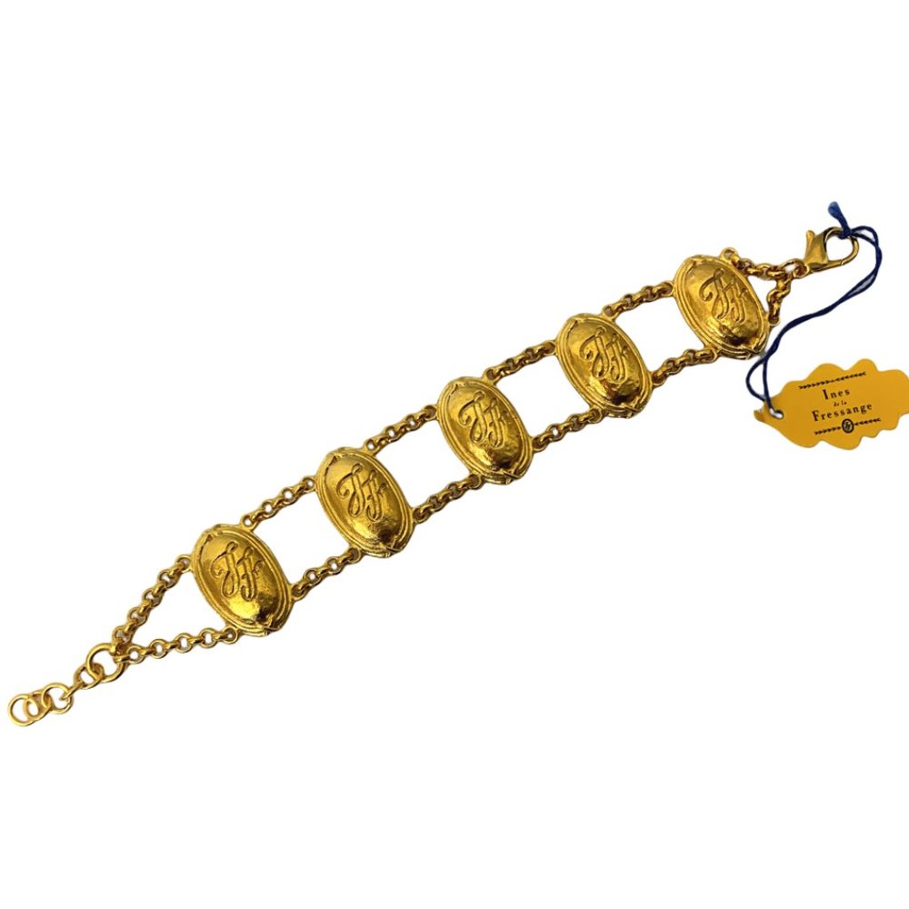 Ines de la Fressange Gold Engraved Logo Chain Bracelet